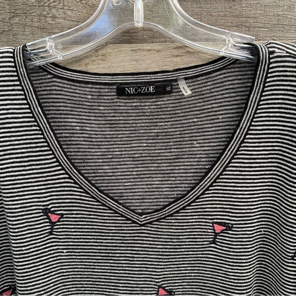 Nic Zoe Sweater Top Womens XL Linen Cosmo Cocktail Embroidered Striped - Picture 6 of 16